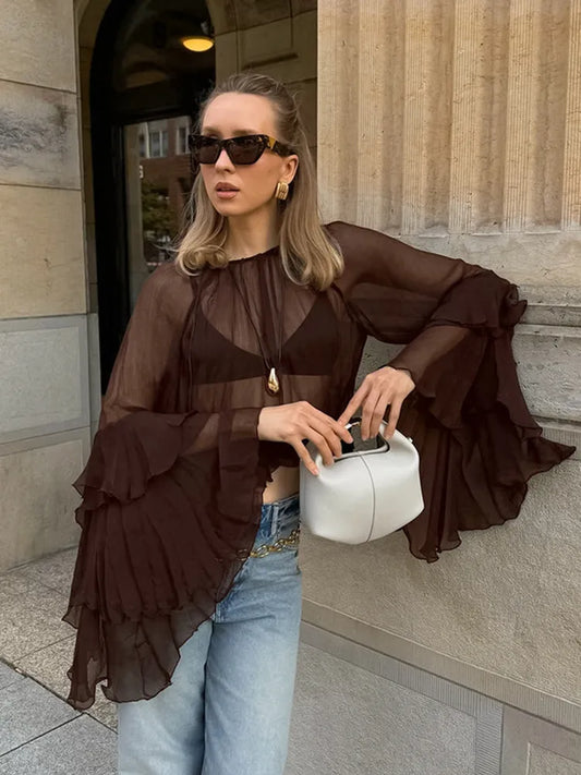 BKLD Women Hot Girl Streetwear 2000s Clothes Summer Vintage Round Neck Butterfly Sleeve T-Shirts Fashion Loose Chiffon Tops