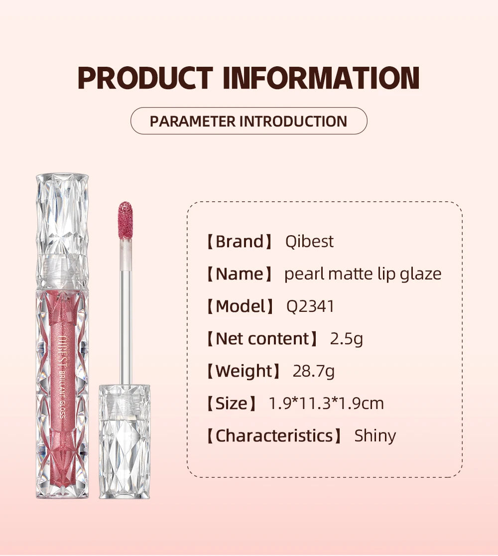 QIBEST Diamond Liquid Lipstick Moisturizing Long-Lasting Purple Sparkling Waterproof Lip Gloss Cosmetics Matte Glitter Lipstick