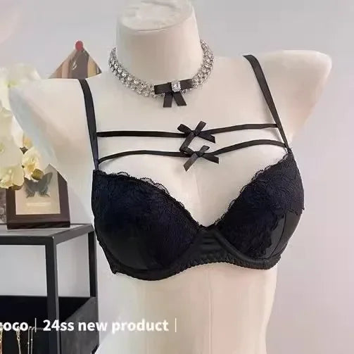 MOYISU French Lace Bralette with Bow Sweetheart Neckline Petite Bust | Natural Lift Minimalist Bra Set Sexy Yet Subtle Support
