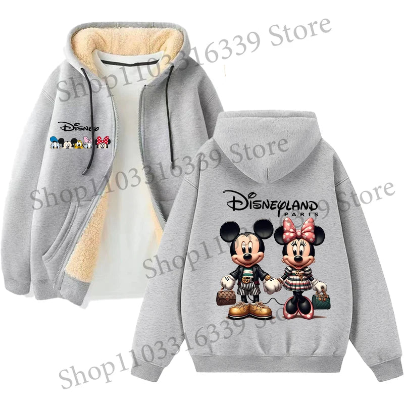 Mickey Mouse Sweatshirt Coat Male Female Autumn Winter New Thicken Long Sleeve Hooded Tops Outerwear Cartoon Clothing Xmas Gift