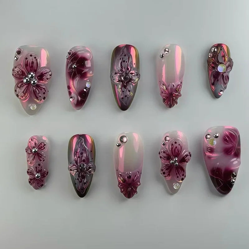 24Pcs Matte Almond Autumn Winter False Nails with Glue Glitter Butterfly Fake Nail Press Ons Black Gradient Artificial Nail Tips
