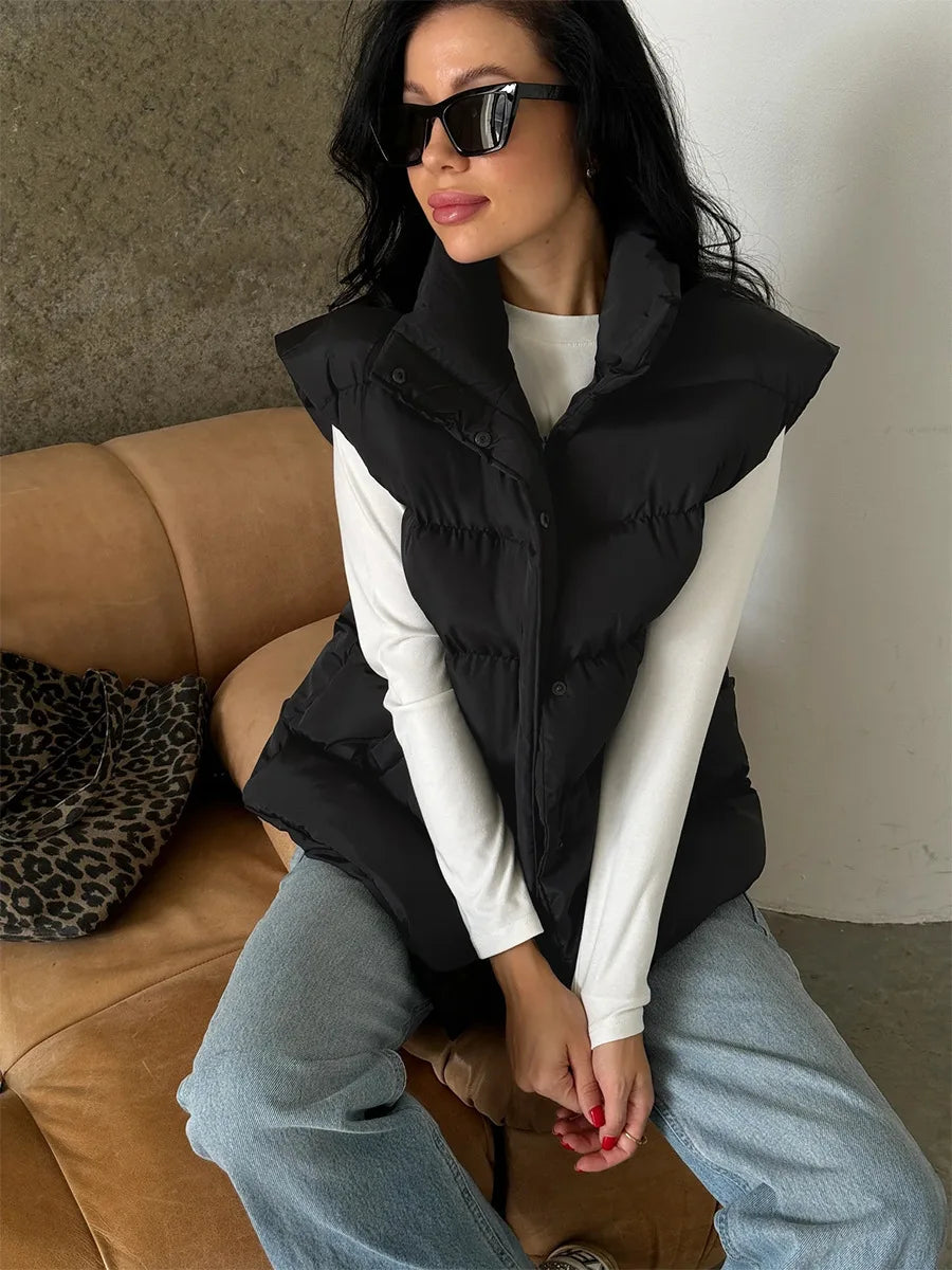 BKLD Cotton Padded Vest 2026 Autumn And Winter New Lightweight Stand Collar Warm Jackets Solid Color Sleeveless Women Coats