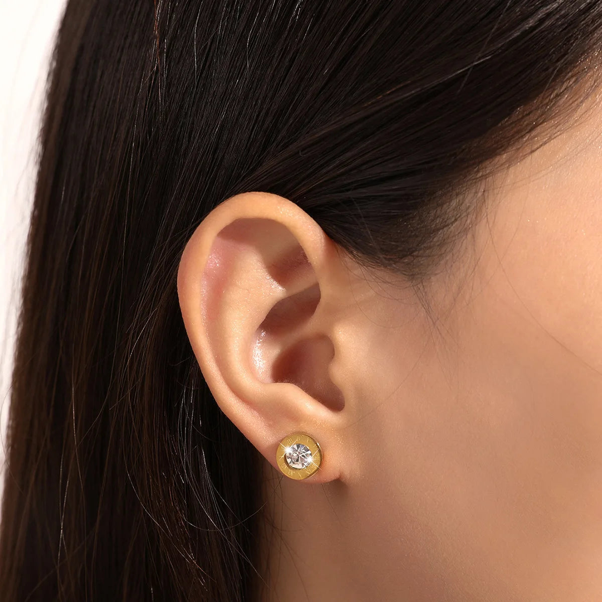 ZAKOL Fashion Stainless Steel Acrylic Crystal Stud Earring for Women Men Roman Numerals Small Earring Accessories