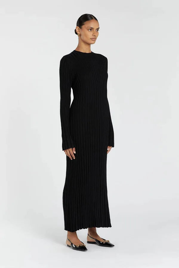 Vintage Lace-Up Female Knit Maxi Dress Elegant High Waist Patchwork Long Sleeve Loose Solid Dress Bodycon Knitwear Basic Dresses
