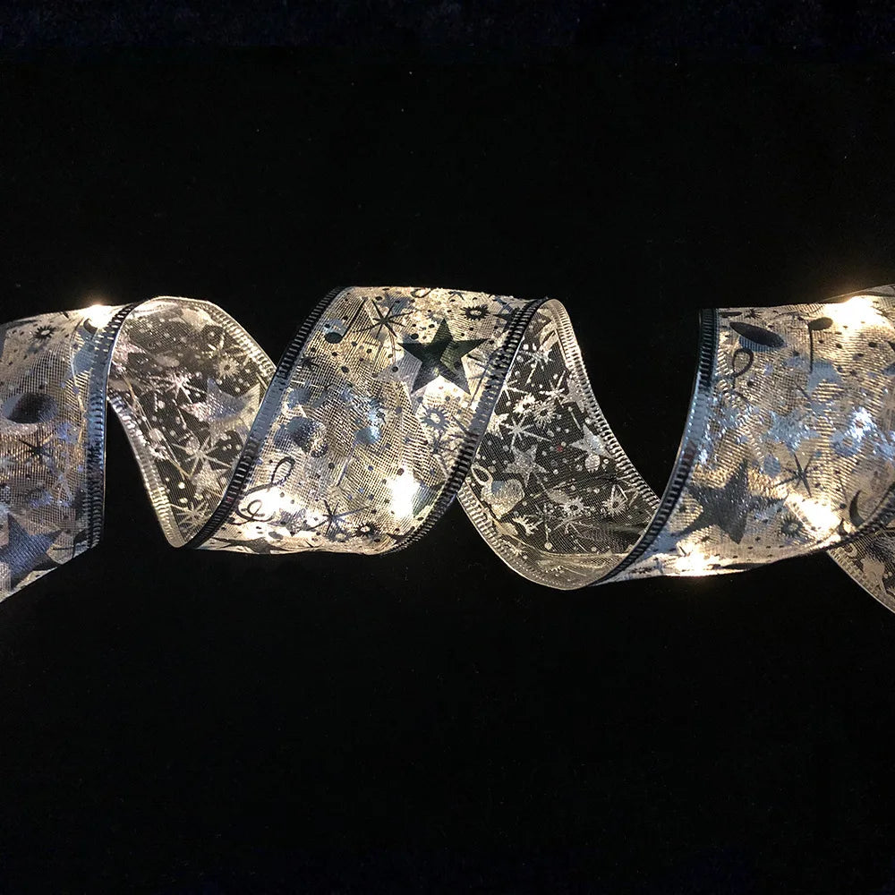 Christmas Decoration LED Ribbon Lights Christmas Tree Ornaments DIY Lace Bows String Light Navidad Home Decoration New Year 2025