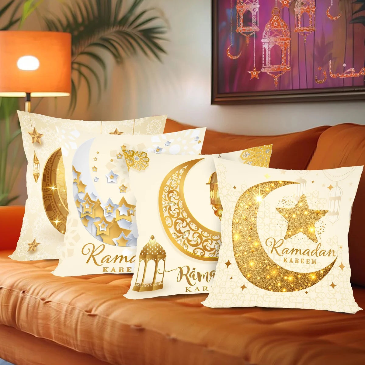 2026 Ramadan Kareem Pillow Cover Set – 4PCS Islamic Sofa Decor