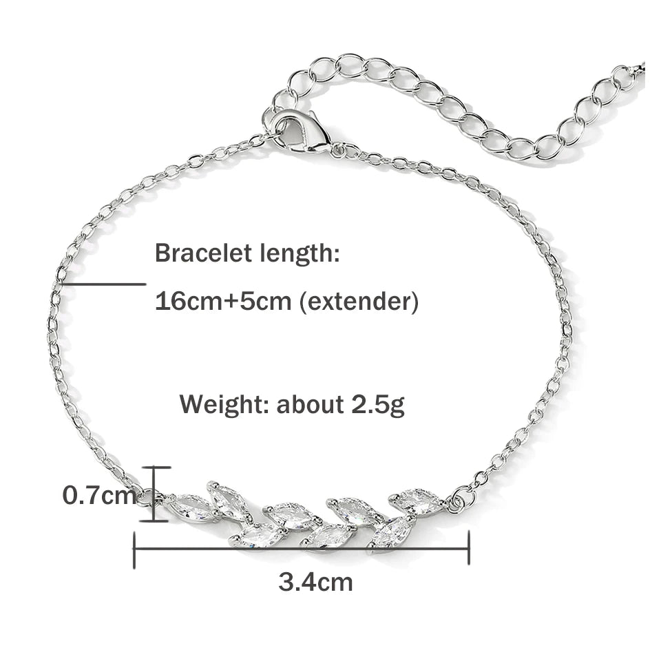 ZAKOL Exquisite Leaf Cubic Zirconia Charm Chain & Link Bracelets for Women Girls Three Colors Bridal Wedding Jewelry