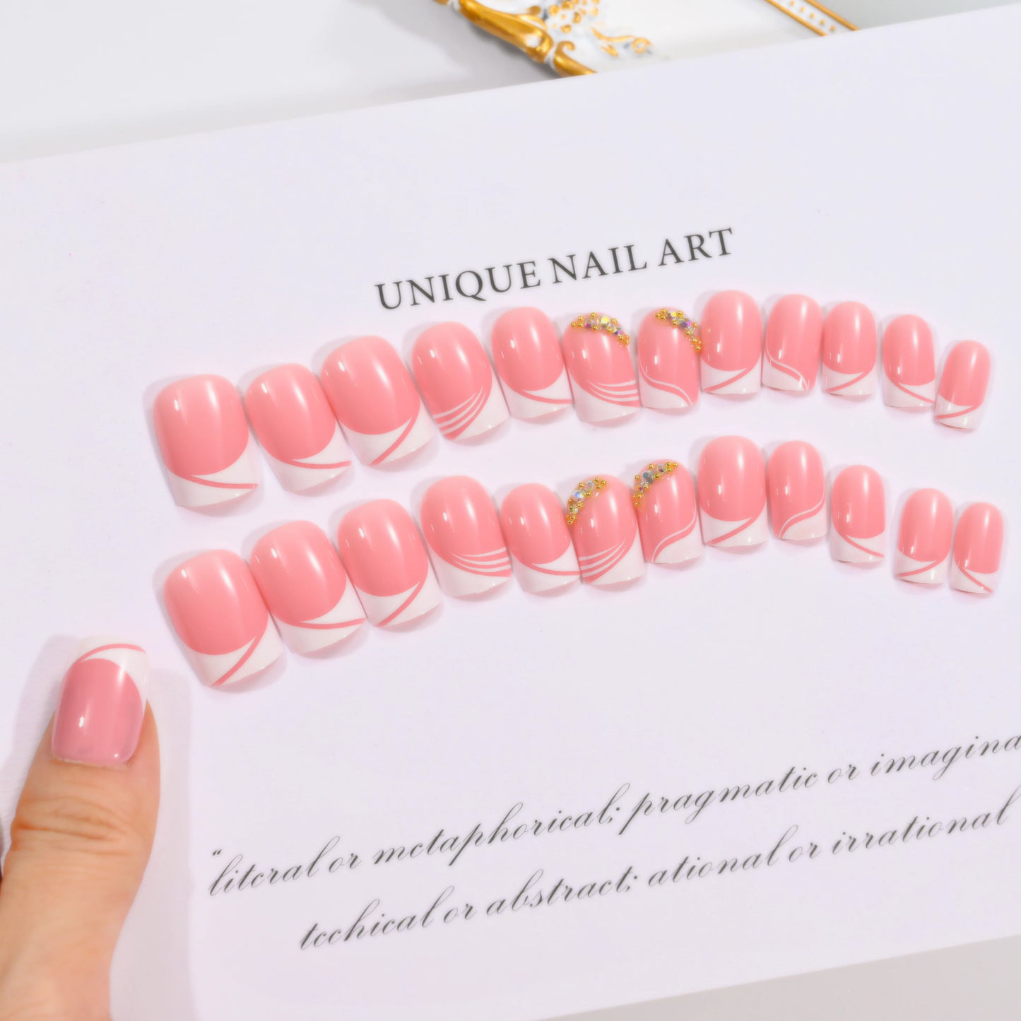 24pcs/box Fake Nail Long Ballet Reusable Acrylic Press On Nails Artificial Nails Full Cover False Nail Tips with Jelly Stickers