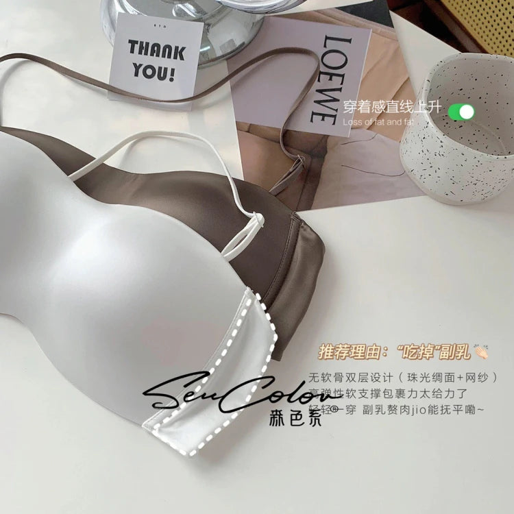Premium Satin Convertible Bra Japanese Style Strapless Halter Versatile Wear Seamless Comfort Lingerie for Women CA S-XL MOYISU