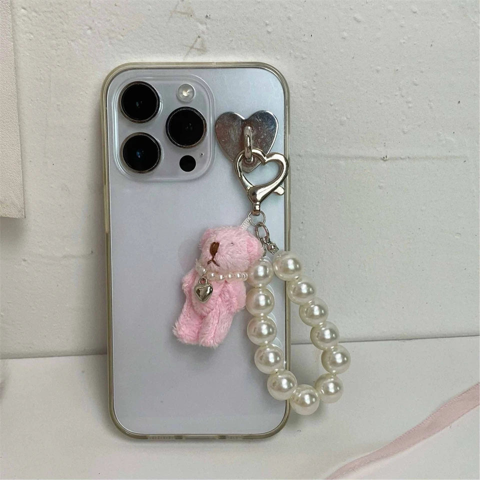ZAKOL Korean Fashion Imitation Pearl Bear Doll Pendant Keychain Handbag Mobile Phone Accessories Gift for Women Girls