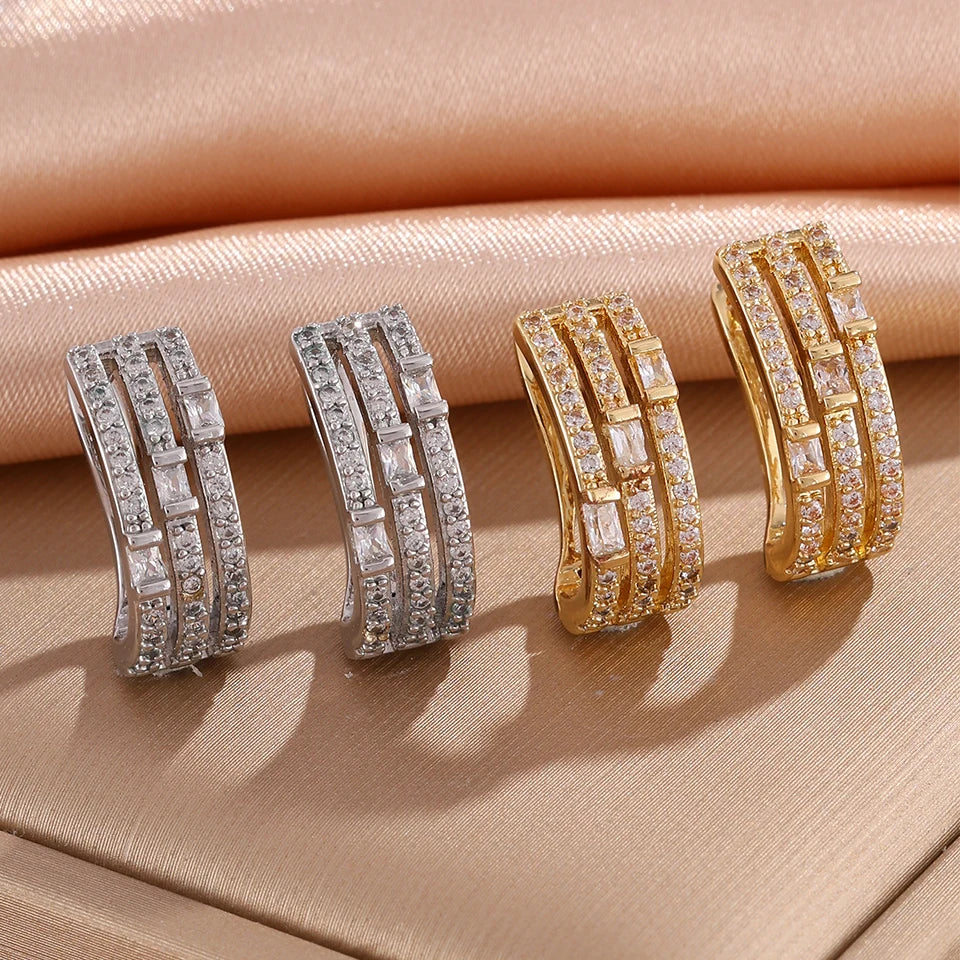 ZAKOL Multi Layer Rectangle Zirconia CZ Hoop Earrings for Women Shiny Crystal Fashion Jewelry For Dating Banquet Wedding