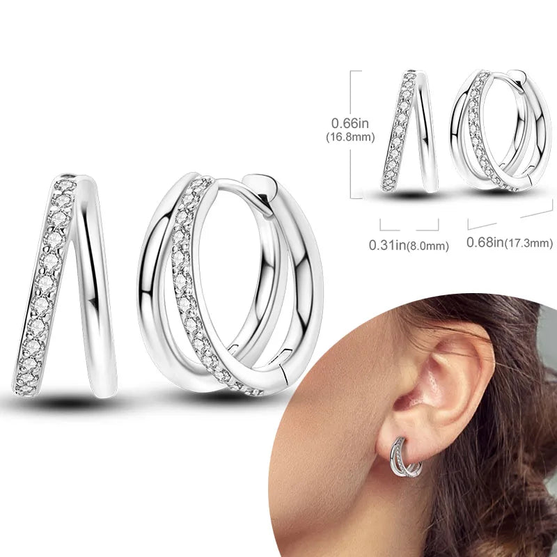 925 Sterling Silver Hoop Earrings with Zircon