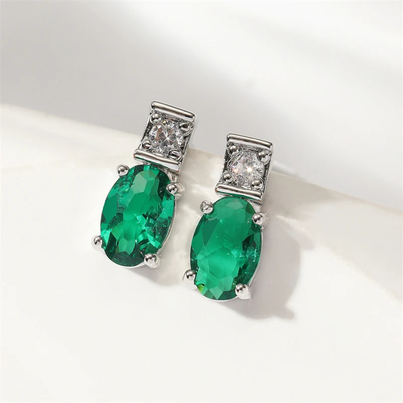 ZAKOL New Exquisite Elliptical Blue Green AAA Zircon Stud Earrings Shiny Crystal CZ Birthday Christmas Jewelry Gifts for Women
