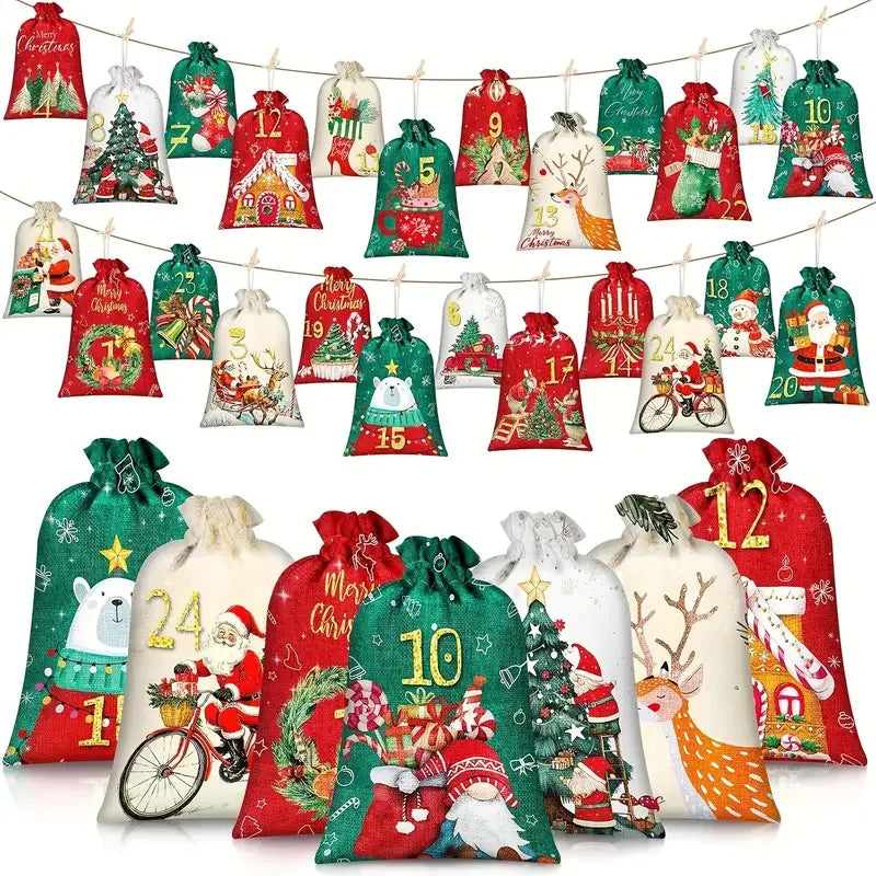 Pack of 24 Advent Calendar for Filling 2026 DIY Self-Fillable Fabric Bag Gift Bags Advent Bags for Christmas Tree Decoration