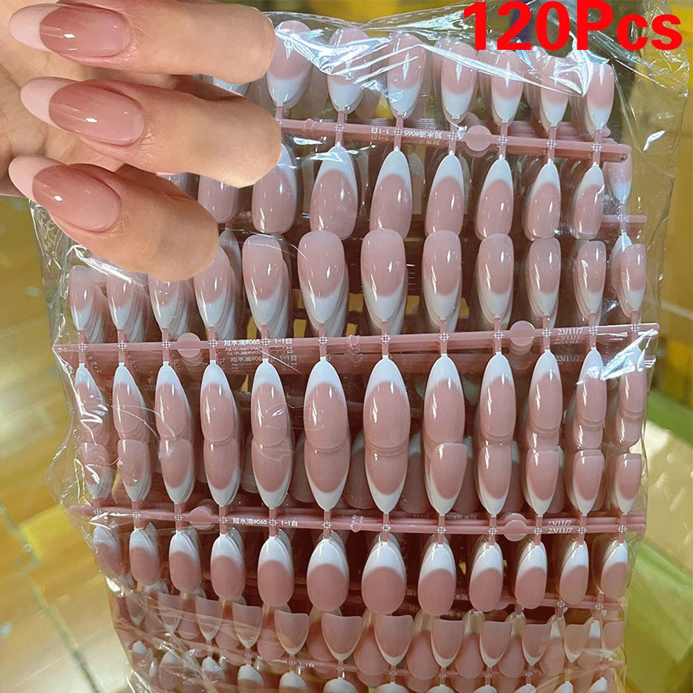 120Pcs Medium French Almond Press On Nails أظافر لاصقة فرنسية لوزية متوسطة – 120 قطعة