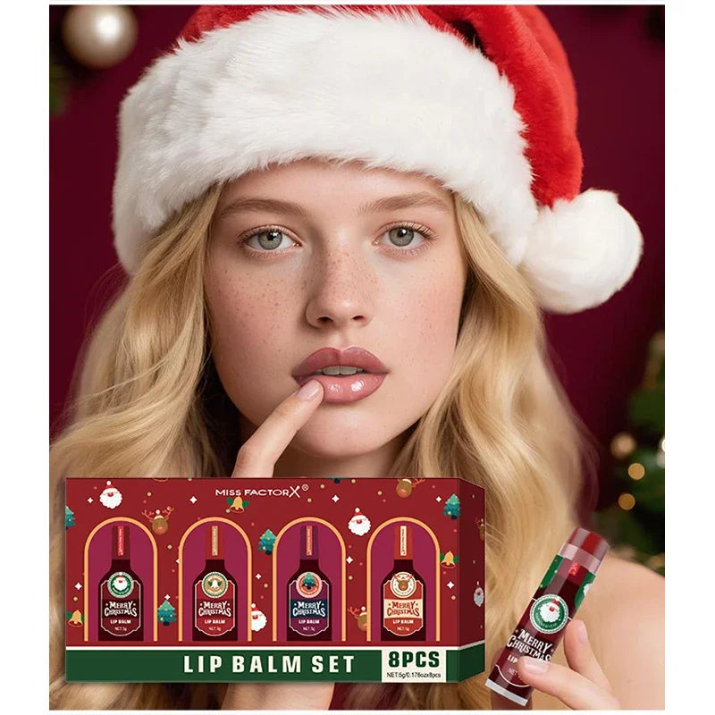 Christmas Lipstick Set Redwine Lip Balm 5gx8pcs Smoothing Lips Long Lasting Moisturizing, Light And Non Sticky Festival Gift