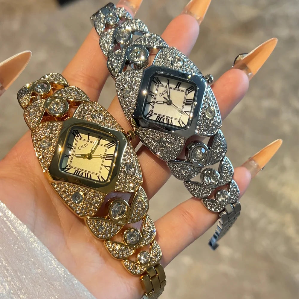 Luxury Diamond Inlaid Women’s Watch – Roman Numeral Dial
