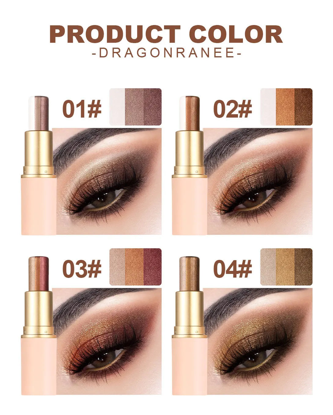 Three-color Eyeshadow Pen Highlighting Stick Waterproof Easy-to-Use Glitter Pearl Eyeshadow Stick Shimmer One-Swipe Eyes Makeup