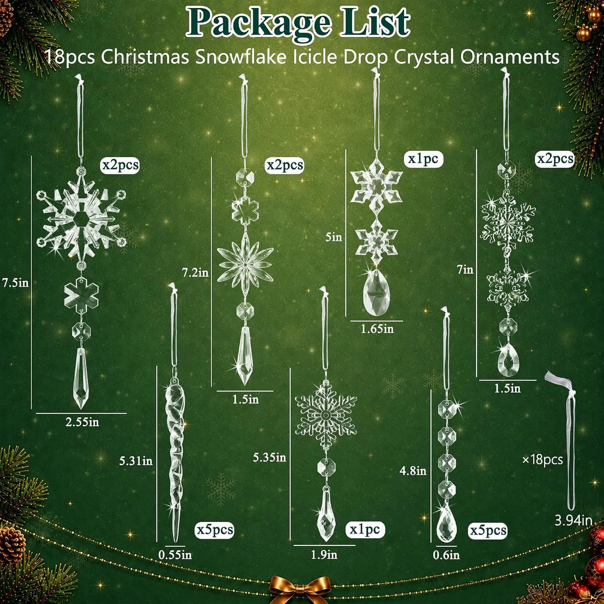 Clear Acrylic Christmas Icicle Snowflake Ornaments,Winter Wonderland Tree Decorations,Christmas Tree Window Mantel Hanging Decor