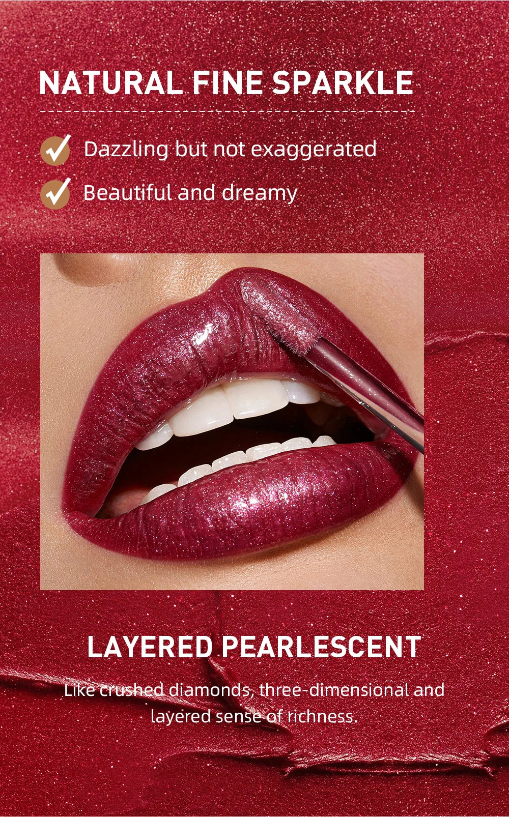 QIBEST Diamond Liquid Lipstick Moisturizing Long-Lasting Purple Sparkling Waterproof Lip Gloss Cosmetics Matte Glitter Lipstick