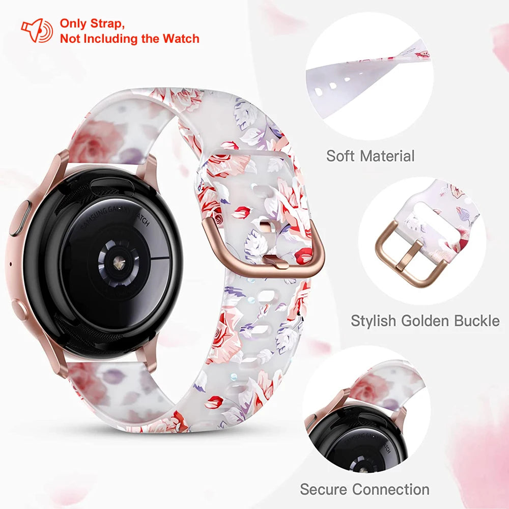 20mm Floral Transparent Soft Silicone Band for Samsung Galaxy Watch (6/5/4 &amp; Classic)