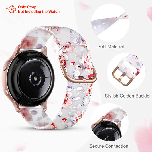 20mm Floral Transparent Soft Silicone Band for Samsung Galaxy Watch (6/5/4 &amp; Classic)