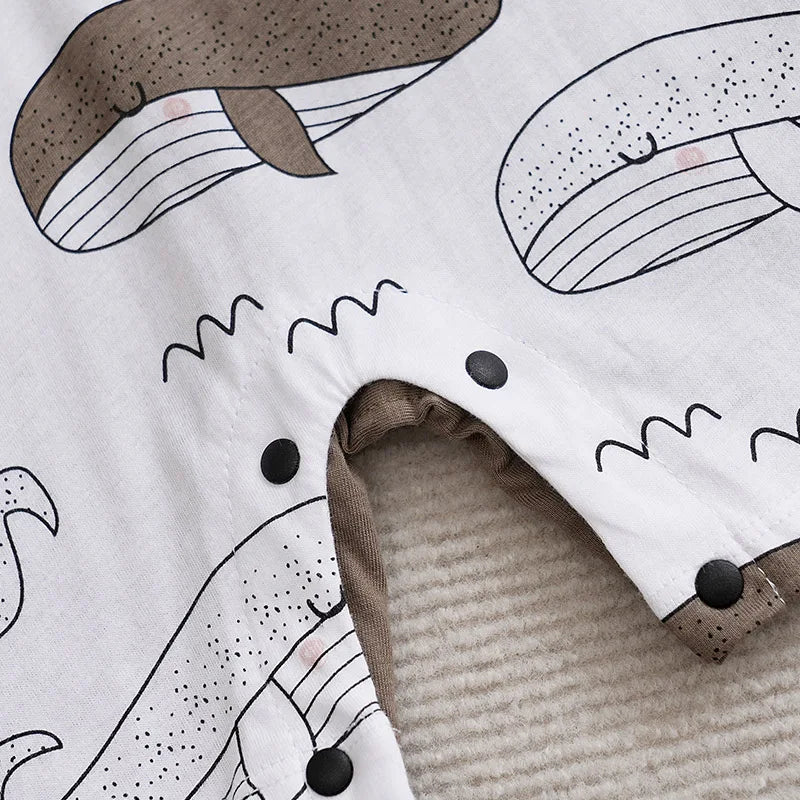 Baby Boy Girl Newborn Casual Cute Cartoon Whale Fake Two Pieces Of Baby Jumpsuit Cotton Summer Short Sleeved Jumpsuit