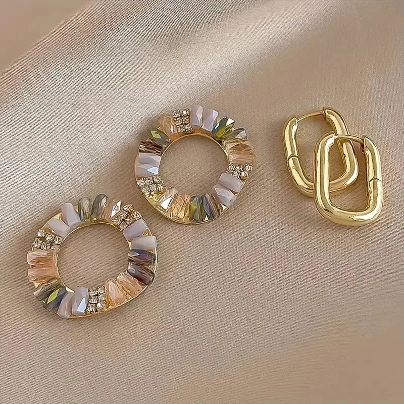 ZAKOL Elegant Rhinestone Zircon Drop Earrings Golden Circle Dangle Earrings for Women Simple Fashion Round Earring Jewelry