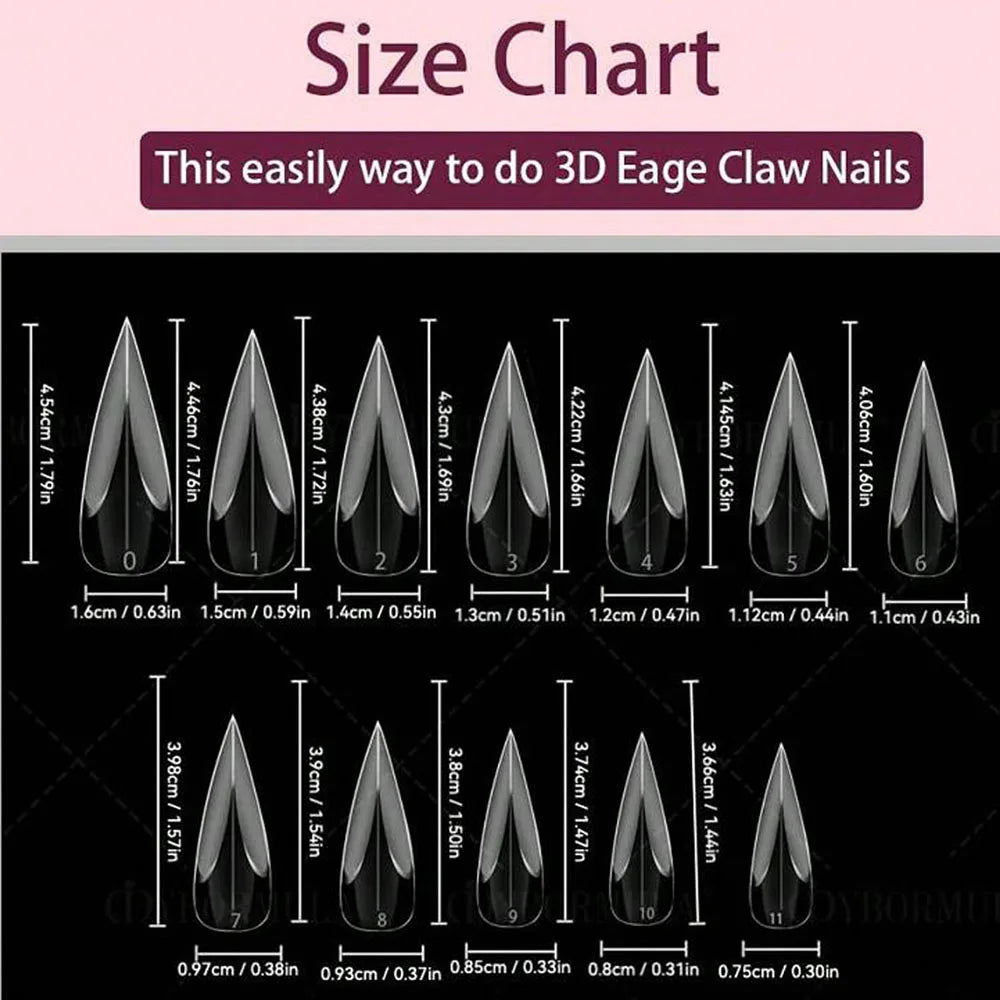 120Pcs Long Curved Stiletto 3D Eagle Claw Nail Dual Forms for Nail Extension Hawk Acrylic Nail Molds Reusable Full Cover Mold