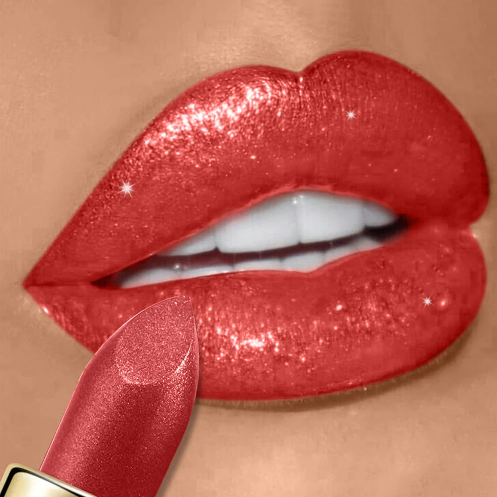Pearly Glitter Velvet Lipstick,Metallic,Waterproof,Long-lasting,Shimmer,Diamond Lipstick,Glitter Lip Gloss, Lip Cosmetic Makeup