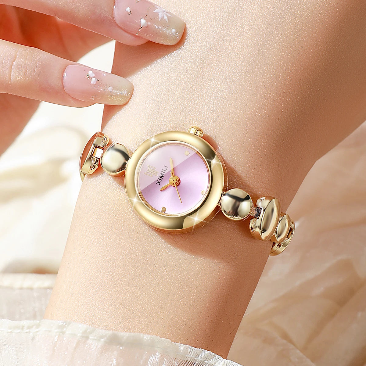 Luxury Gold Bracelet Strap Women Watches Elegant Round Dial Ladies Dress Quartz Wristwatch Clock Relogio Feminino（Without Box）
