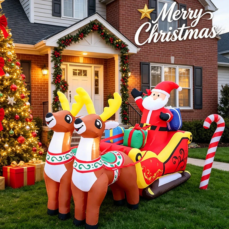 210CM Inflatable Toy Santa Sleigh Reindeer LED Lit Xmas Yard Party Decoration Christmas Home Supplies Ornament Festive Gift