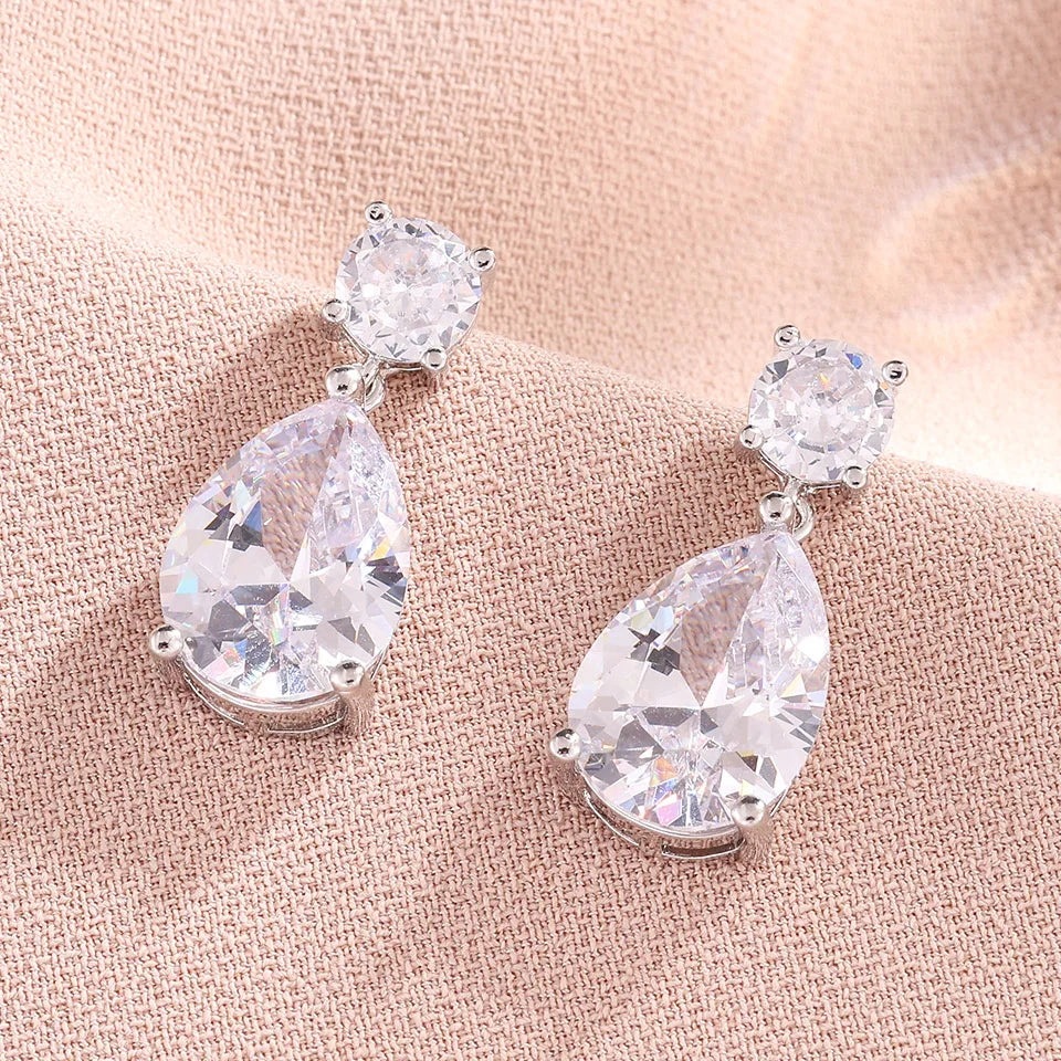 ZAKOL 9 Types Classic Sparkling Water Drop Zircon Pendant Dangle Earrings for Women Gorgeous Bride Bridesmaid Earring Jewelry