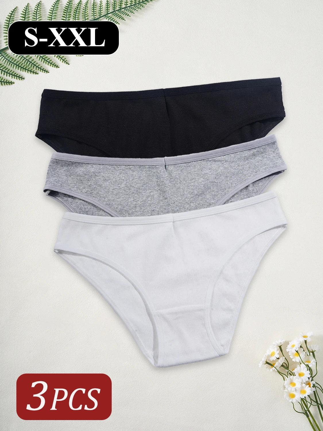 3PCS/Set Classic Cotton Panties for Women Girls Low Waist Solid Color Simple Briefs Female Lingerie Comfortable Breathable S-XXL