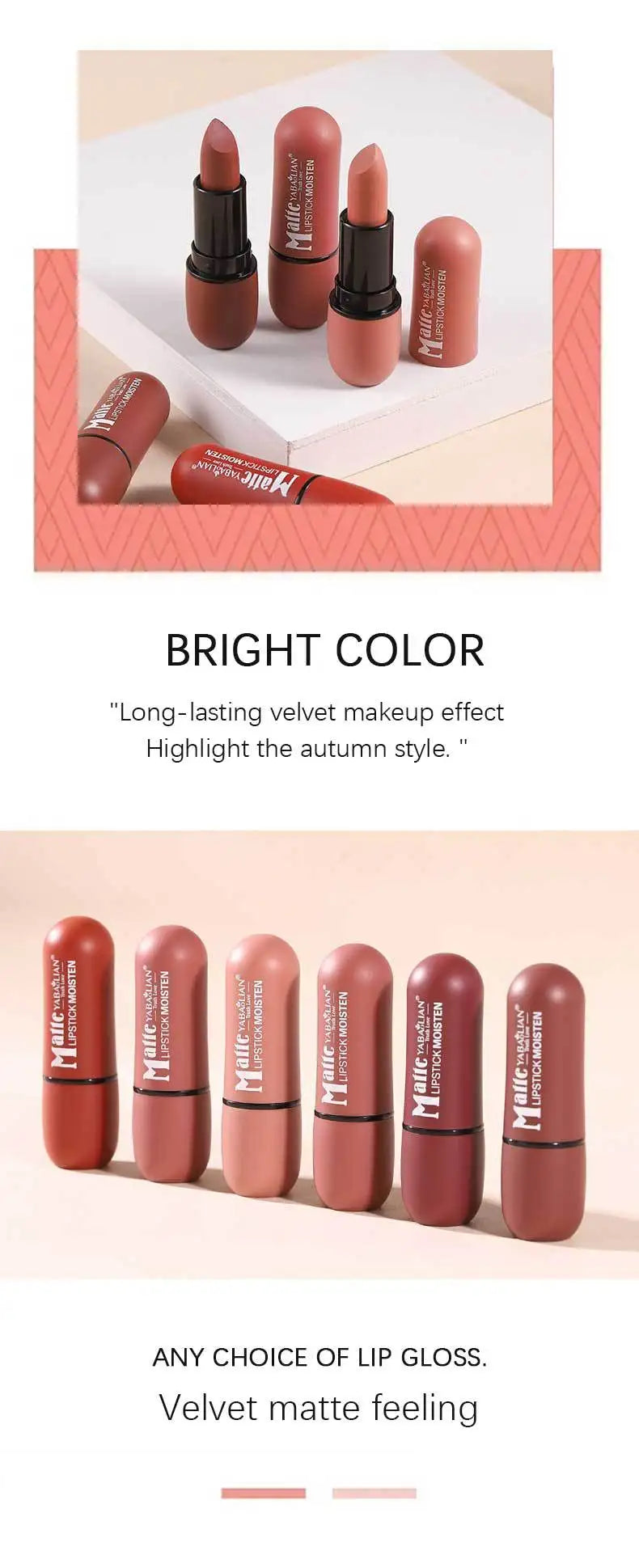 6 Colors Sexy Matte Lipstick Waterproof Long Lasting Color Rendering Non-stick Velvet Lips Liner Pencil Woman Makeup Cosmetics