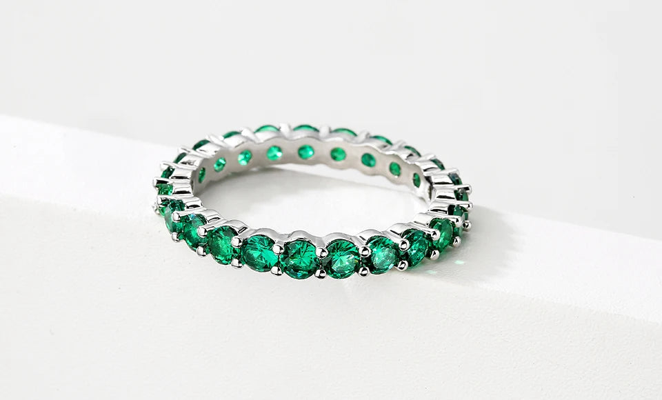 ZAKOL Fashion Round White Green Cubic Zirconia Wedding Rings for Women Girl Party Jewelry Birthday Gift RP189