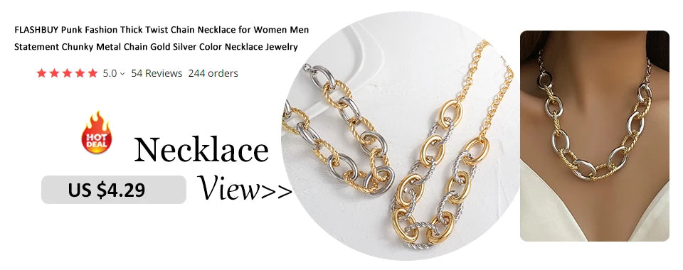 FLASHBUY Punk Fashion Thick Twist Chain Bracelets for Women Men Statement Chunky Metal Chain Bracelet Chic Jewelry