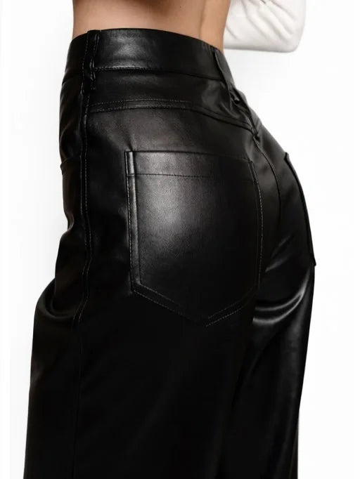 Vintage Ultra-soft PU Leather Pants High Waist Wide Leg Drape Straight-leg Slim Fit Pants 2026 Autumn Winter Streetwear