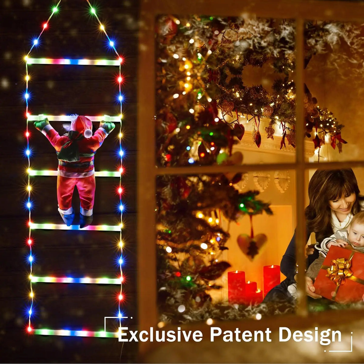 1.7/3m Christmas Decorative Ladder Lights with Santa Claus, Xmas Decorations Light for Indoor Outdoor, Garden Xmas Tree Decor