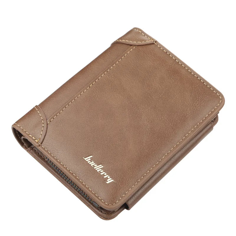 Multi-Card Triple Fold PU Leather Men's Short Wallet Large Capacity Zipper Coin Purse Simple Business Vertical Card Holder