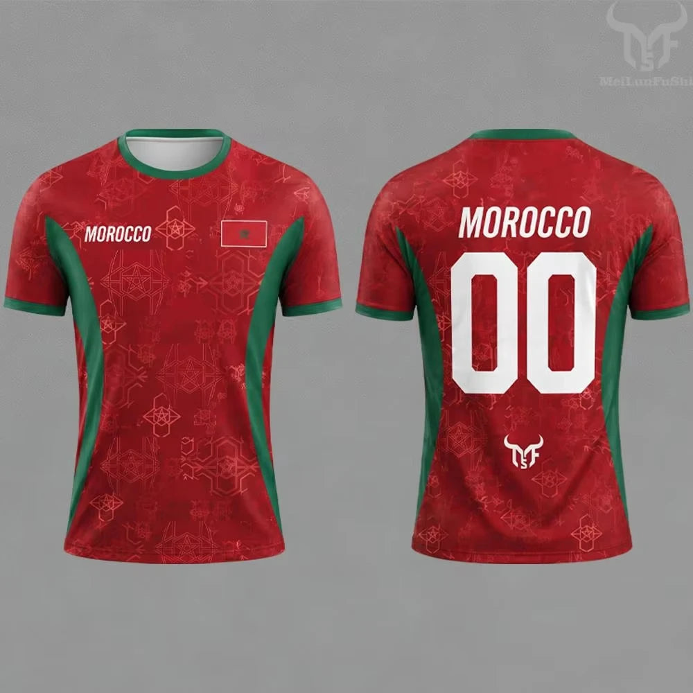 2026 Morocco Flag Print Jersey 3D Printed Breathable Quick Dry Family Style for Kids Adults Fashion Streetwear Sports Fitness