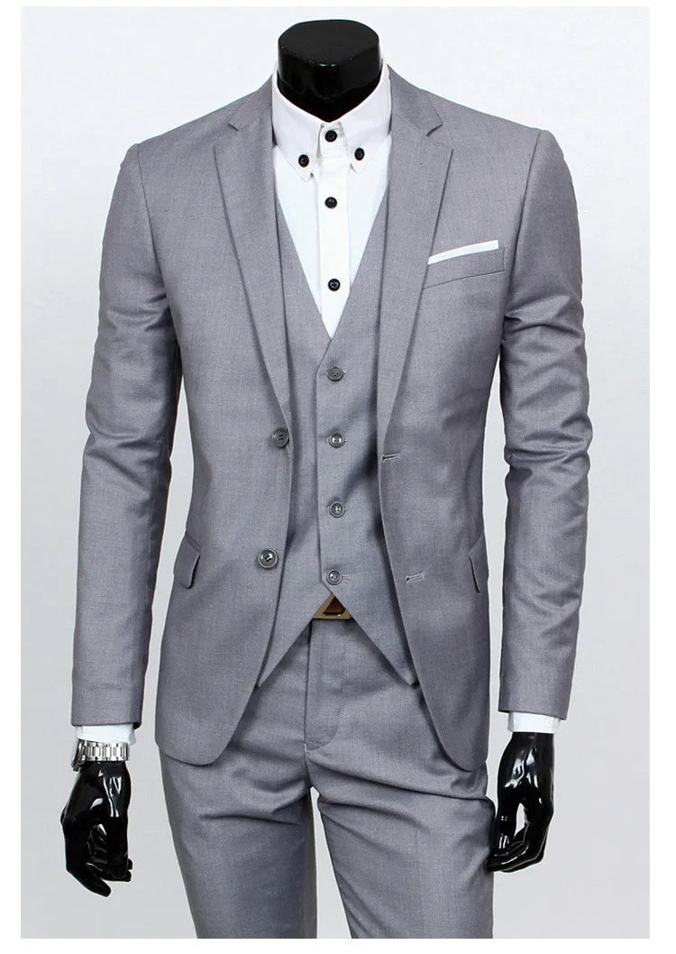 Spring Autumn New Fashion Men's Trendy Slim Business Solid Color 3 Pieces of Suits Sets Single Greasted Blazers Waistcoat Pants