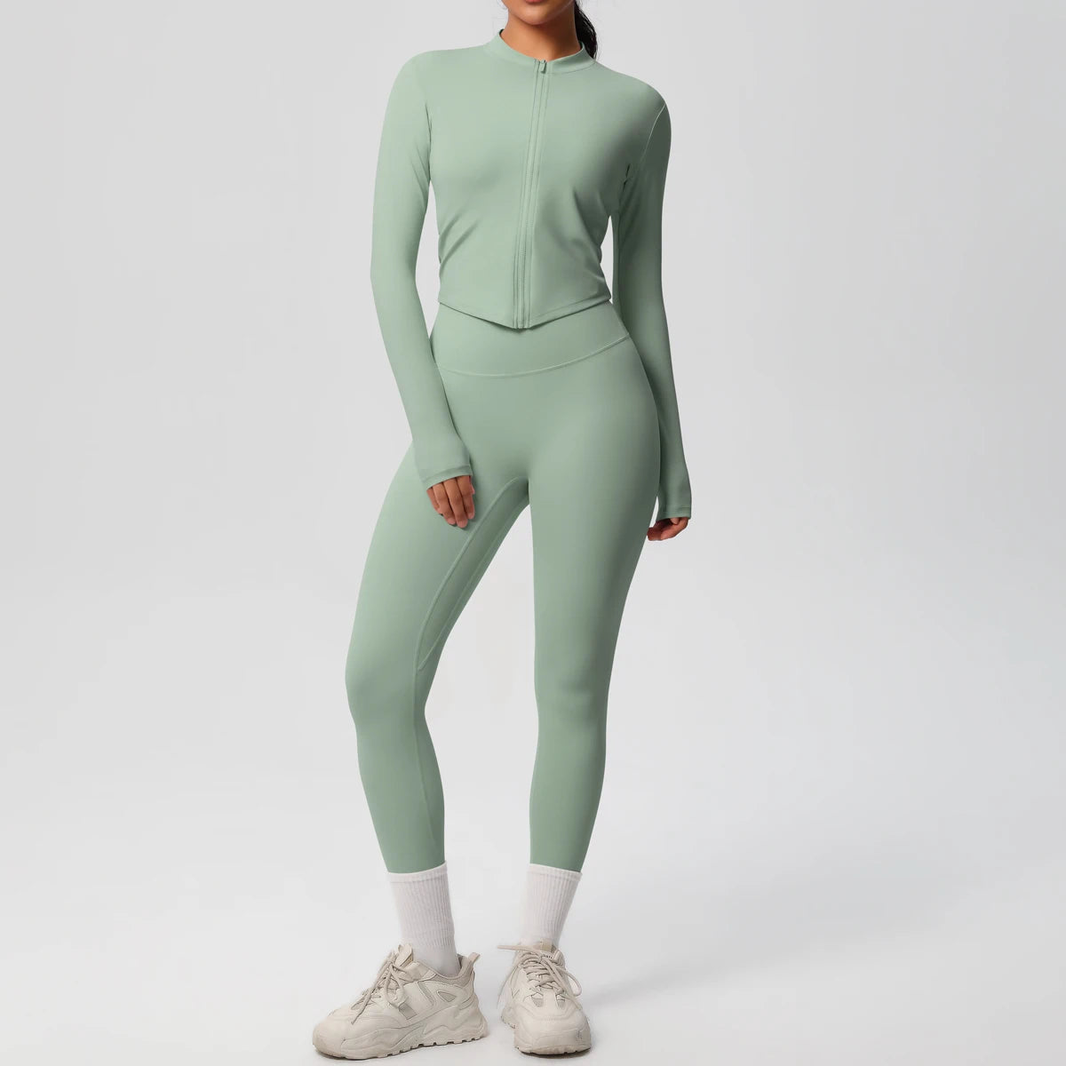 Hot Sale New Yoga Suit for Women Solid Color Yoga Zipper Long Sleeves Slim Casual Jacket Top Quick Drying Fitness Pants Gym Set