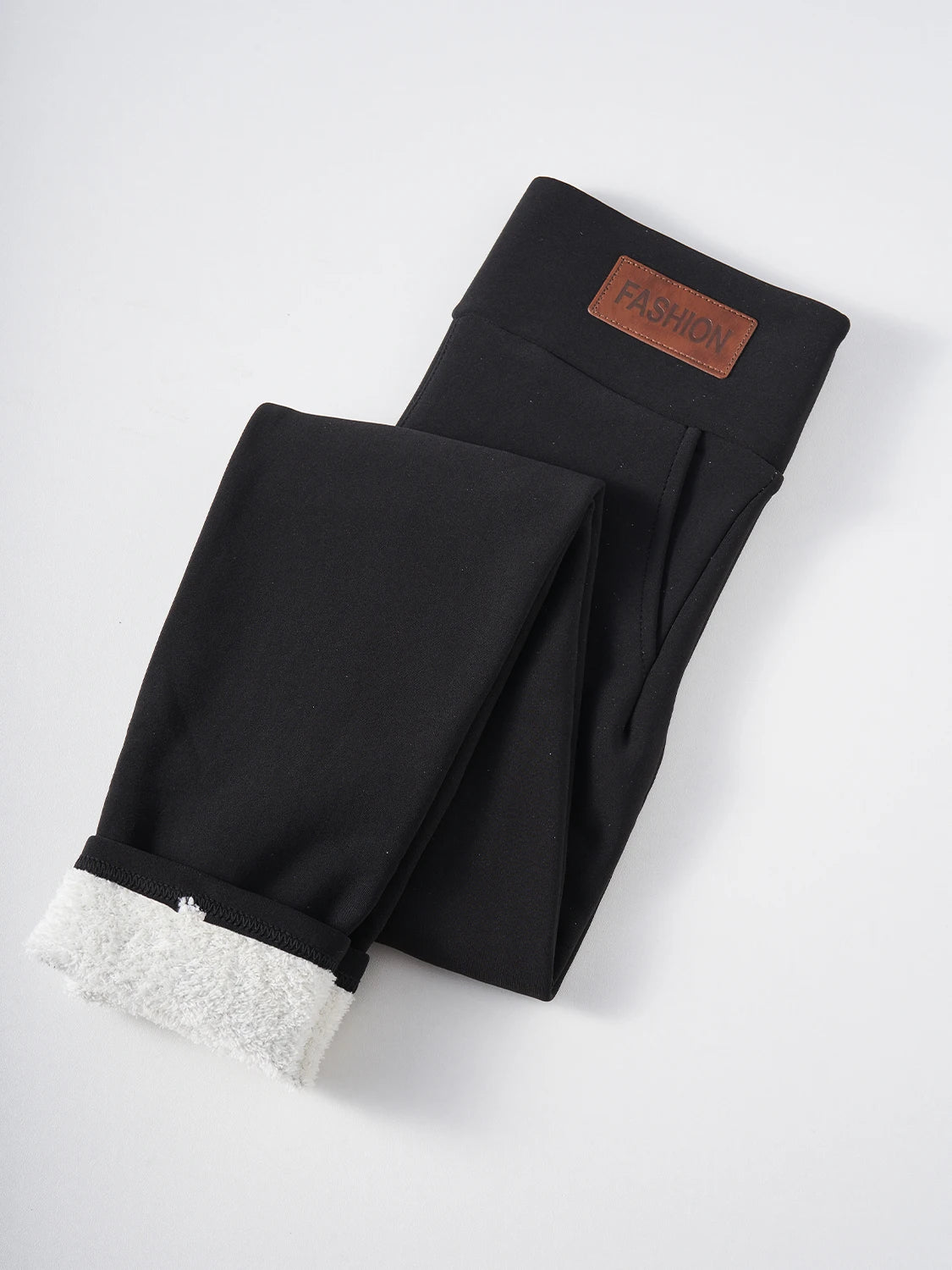 1PC Women Autumn Winter Velvet Thicken Shapewear Pants with "FASHION" Letter Leather Label and Pockets High Waist Warm Leggings