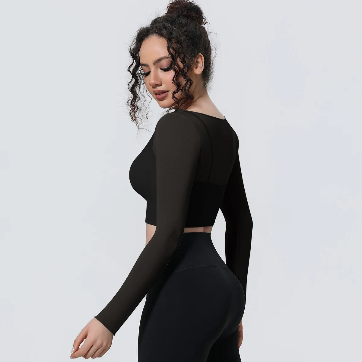 Woman Sports Yoga Long Sleeves Workout Top Solid Color False Two-piece Mesh Running Shirts with Chest Pad Summer Long Sleeves