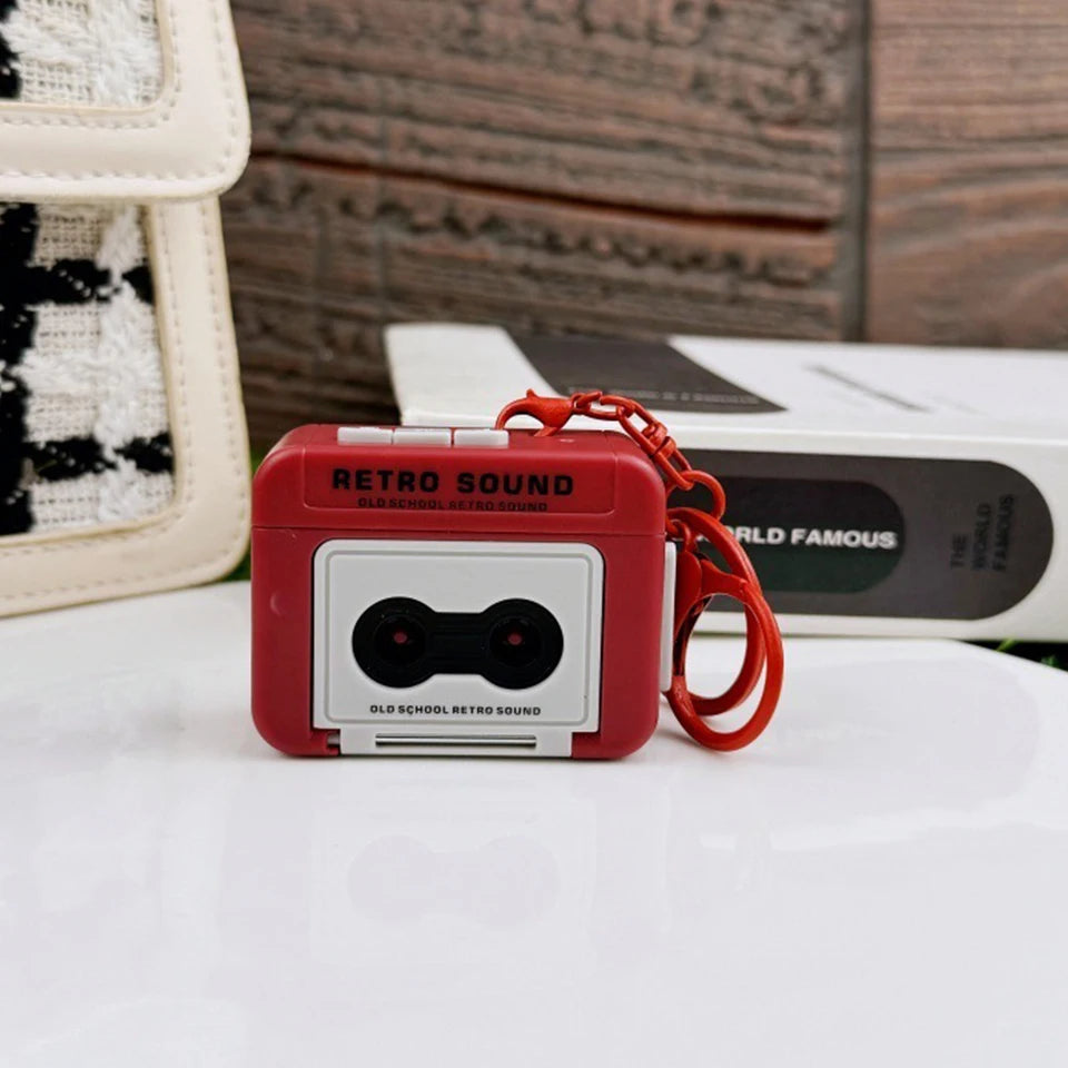 ZAKOL Personalized Retro Tape Recorder Keychain Mini Recording Music Box Pendant Keyring Backpack Ornament Birthday Couple Gift