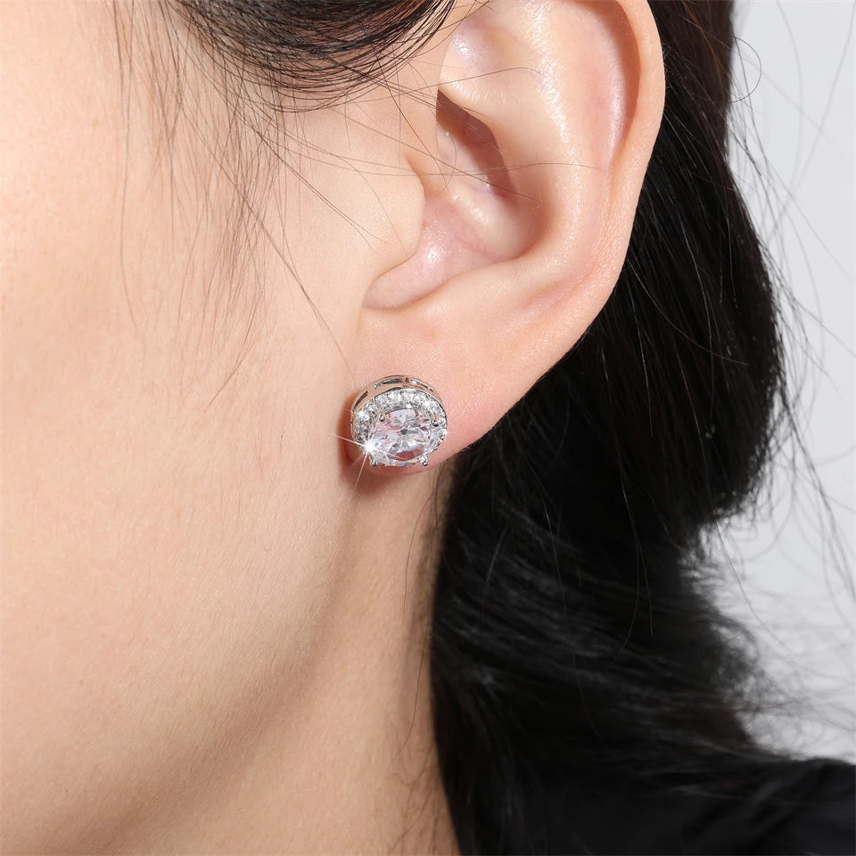 ZAKOL Silver-color Blue/Clear Brilliant Zirconia Pierced Stud Earrings Round Shape CZ Small Earring Women Exquisite Jewelry Gift