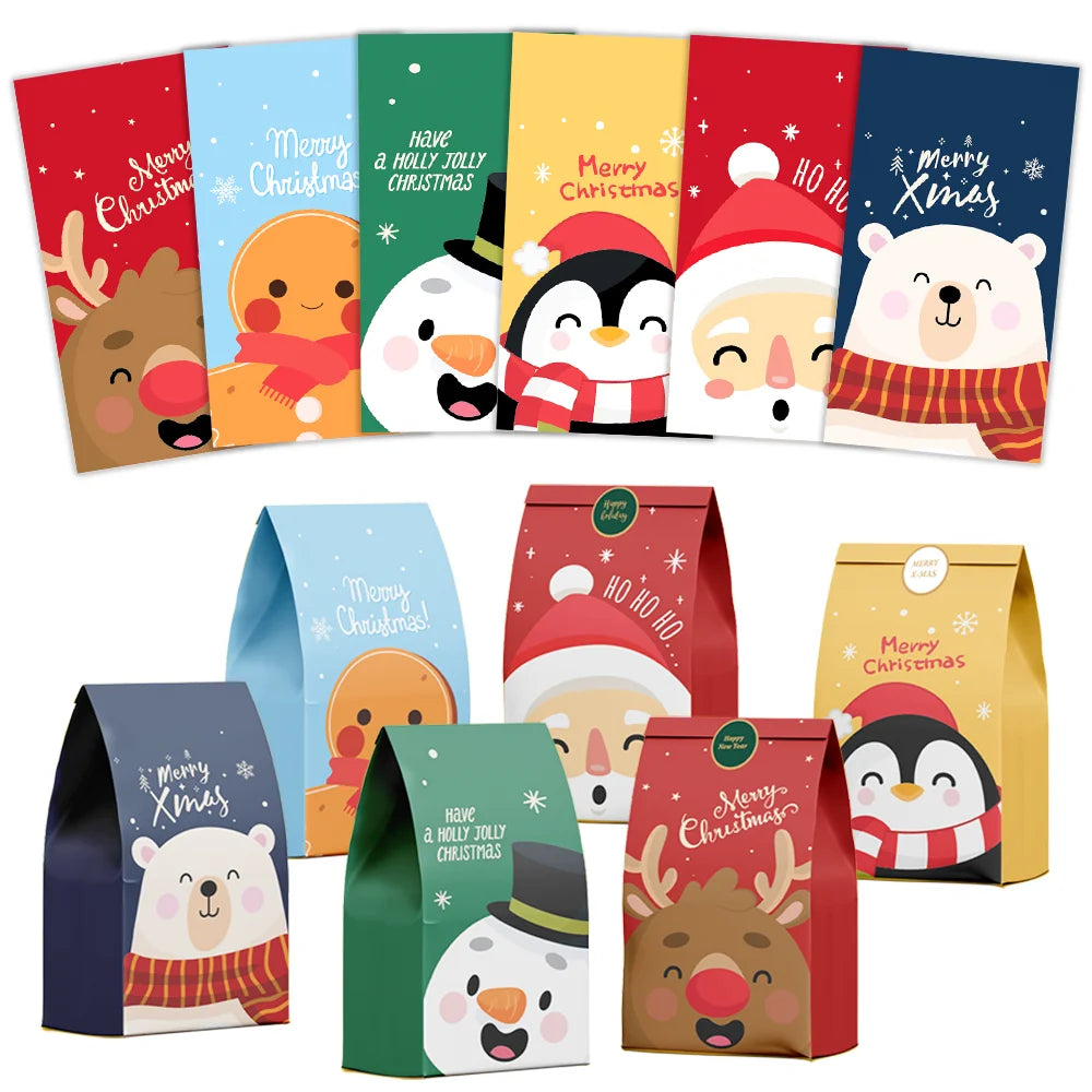 12/24pcs Christmas Candy Bag, Candy Gift Bag, Holiday Accessory Storage Bag, New Year'S Gift Packaging Bag, Paper Bag