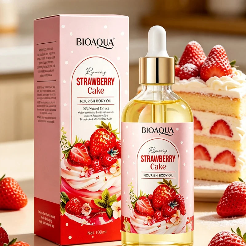 Fruity Strawberry Cake Body Oil 100ml Soothing Smoothing Body Massage Oil Moisturizing Improve Rough Dry Skin Daily Body Care