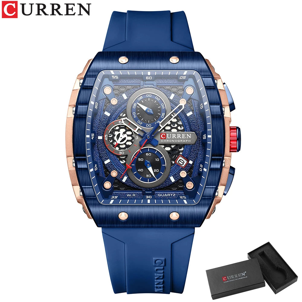 CURREN Fashion men watch brand unique square design luxury quartz sports tape watches men waterproof